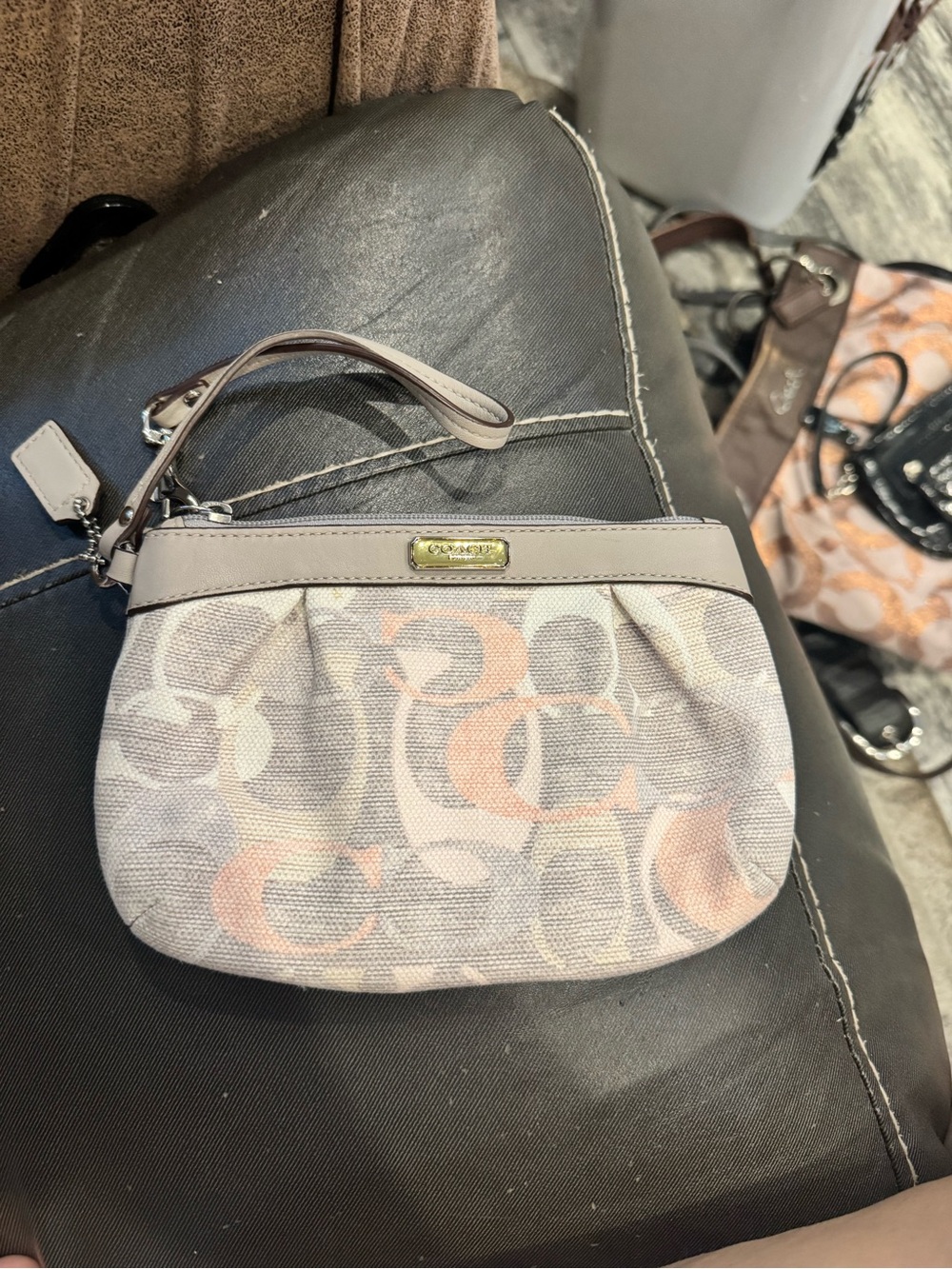 Coach Signature Small Wristlet in Neutral Multi